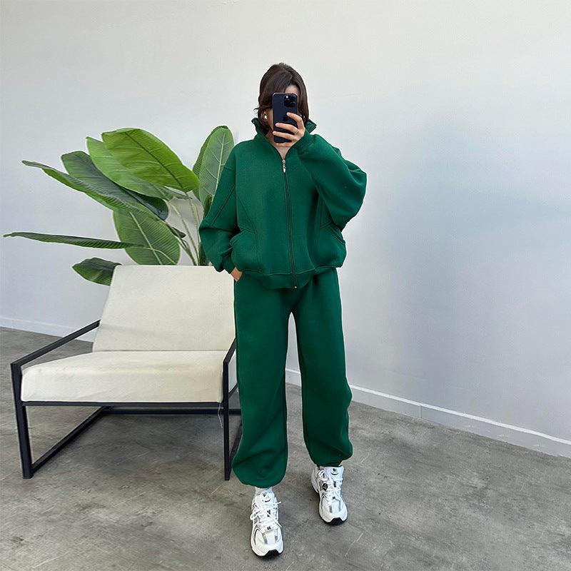 Sports Suits With Pockets Stand-up Collar Zipper Cardigan And Drawstring Trousers Fashion Jogger Set