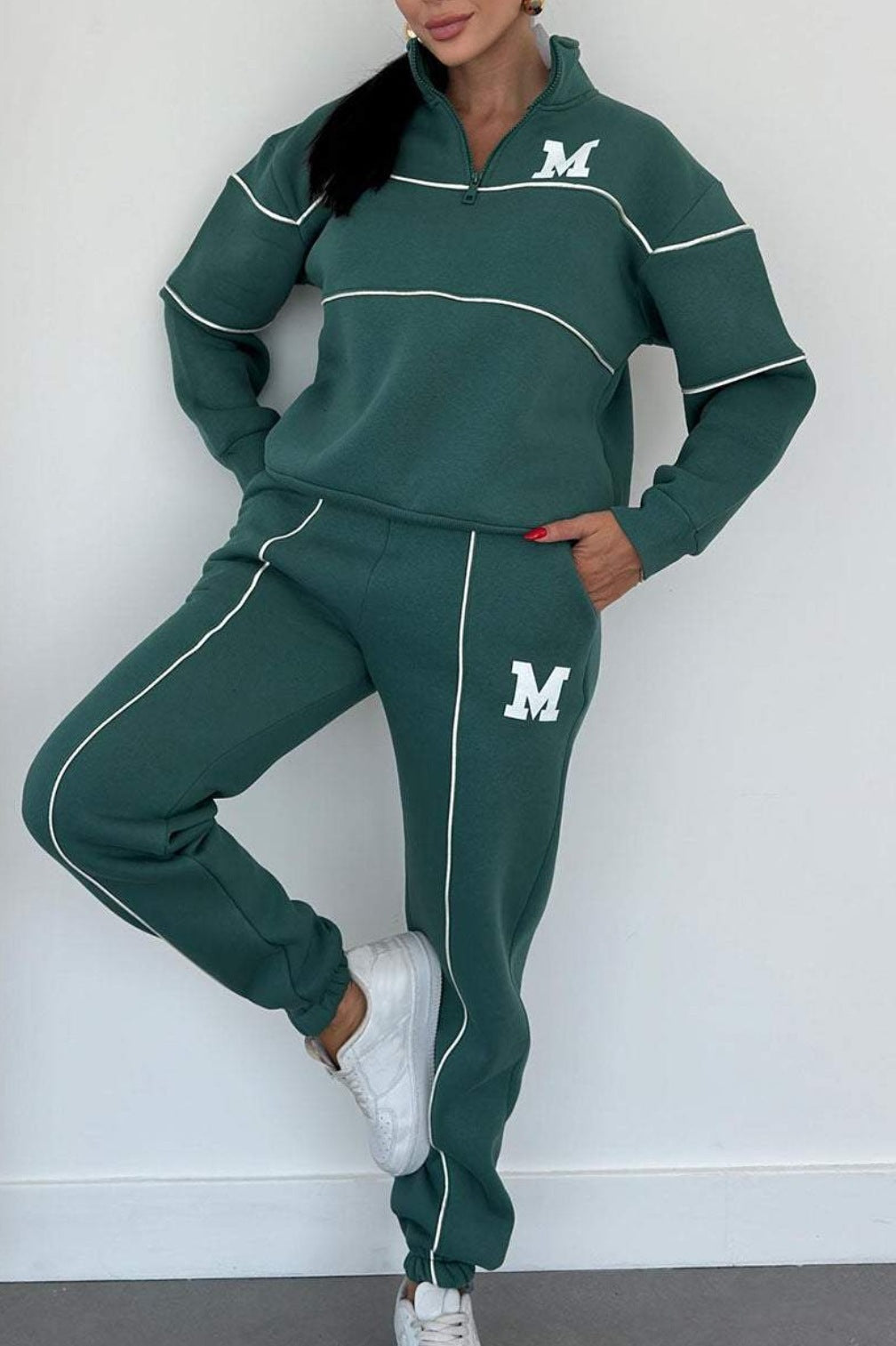 Womens 2 Piece Lounge Hoodless Pullover Sweatshirt Baggy Fashion Sweatpants With Pockets
