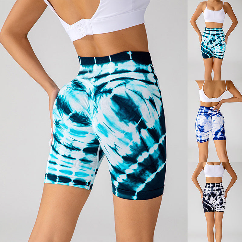 Tie-dye Printed Yoga Shorts Fashion Seamless High-waisted Hip-lifting