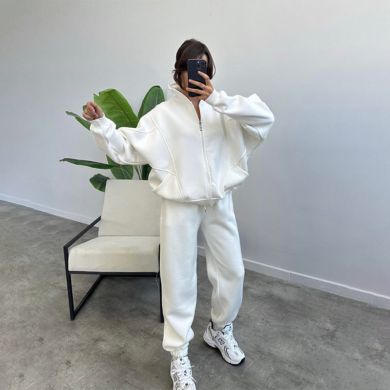 Sports Suits With Pockets Stand-up Collar Zipper Cardigan And Drawstring Trousers Fashion Jogger Set