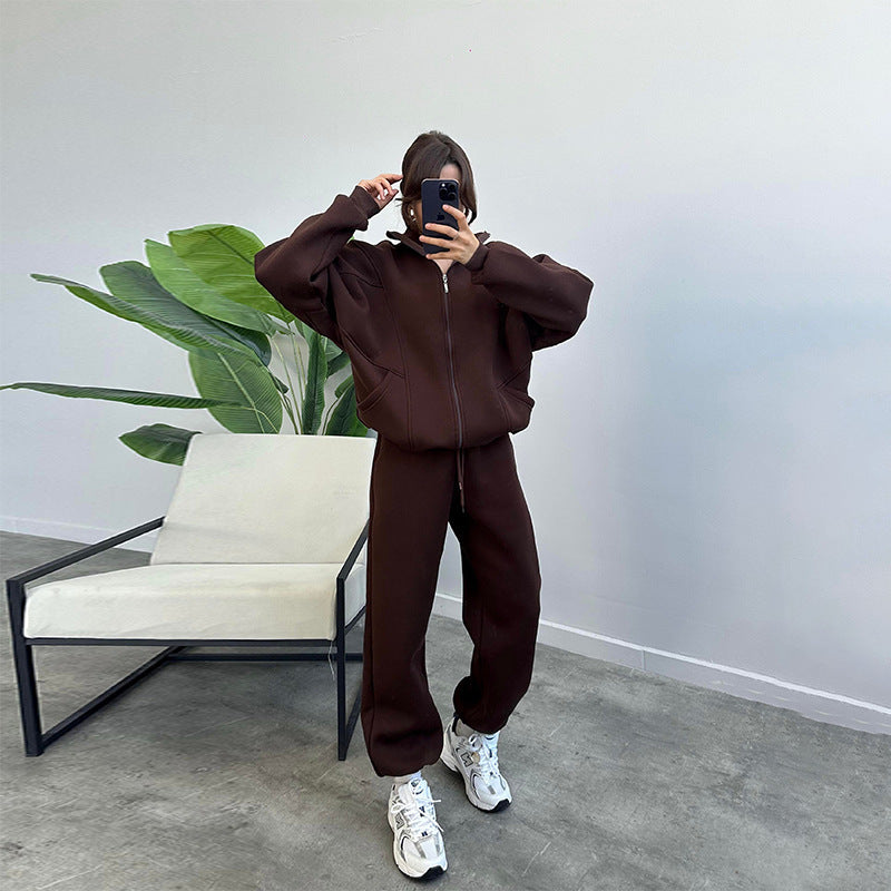 Sports Suits With Pockets Stand-up Collar Zipper Cardigan And Drawstring Trousers Fashion Jogger Set