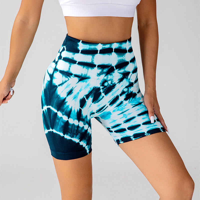 Tie-dye Printed Yoga Shorts Fashion Seamless High-waisted Hip-lifting