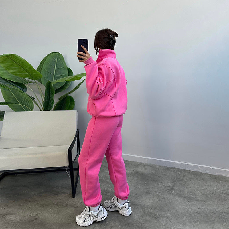 Sports Suits With Pockets Stand-up Collar Zipper Cardigan And Drawstring Trousers Fashion Jogger Set