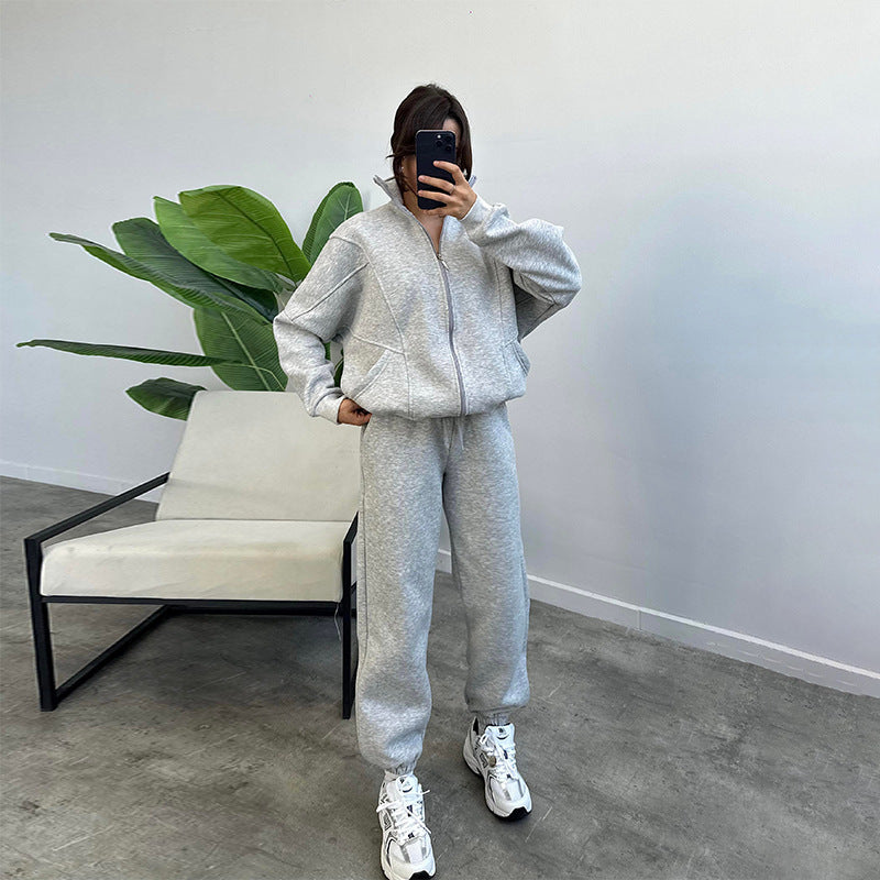 Sports Suits With Pockets Stand-up Collar Zipper Cardigan And Drawstring Trousers Fashion Jogger Set
