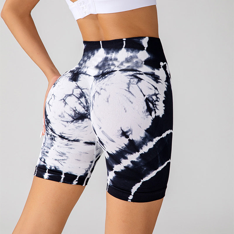 Tie-dye Printed Yoga Shorts Fashion Seamless High-waisted Hip-lifting