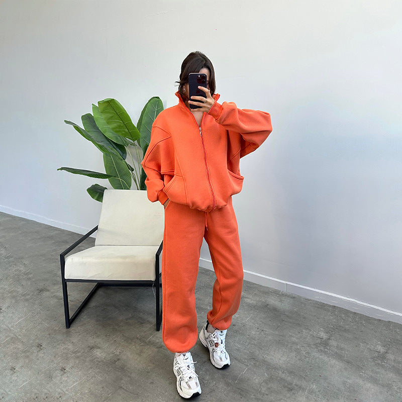 Sports Suits With Pockets Stand-up Collar Zipper Cardigan And Drawstring Trousers Fashion Jogger Set
