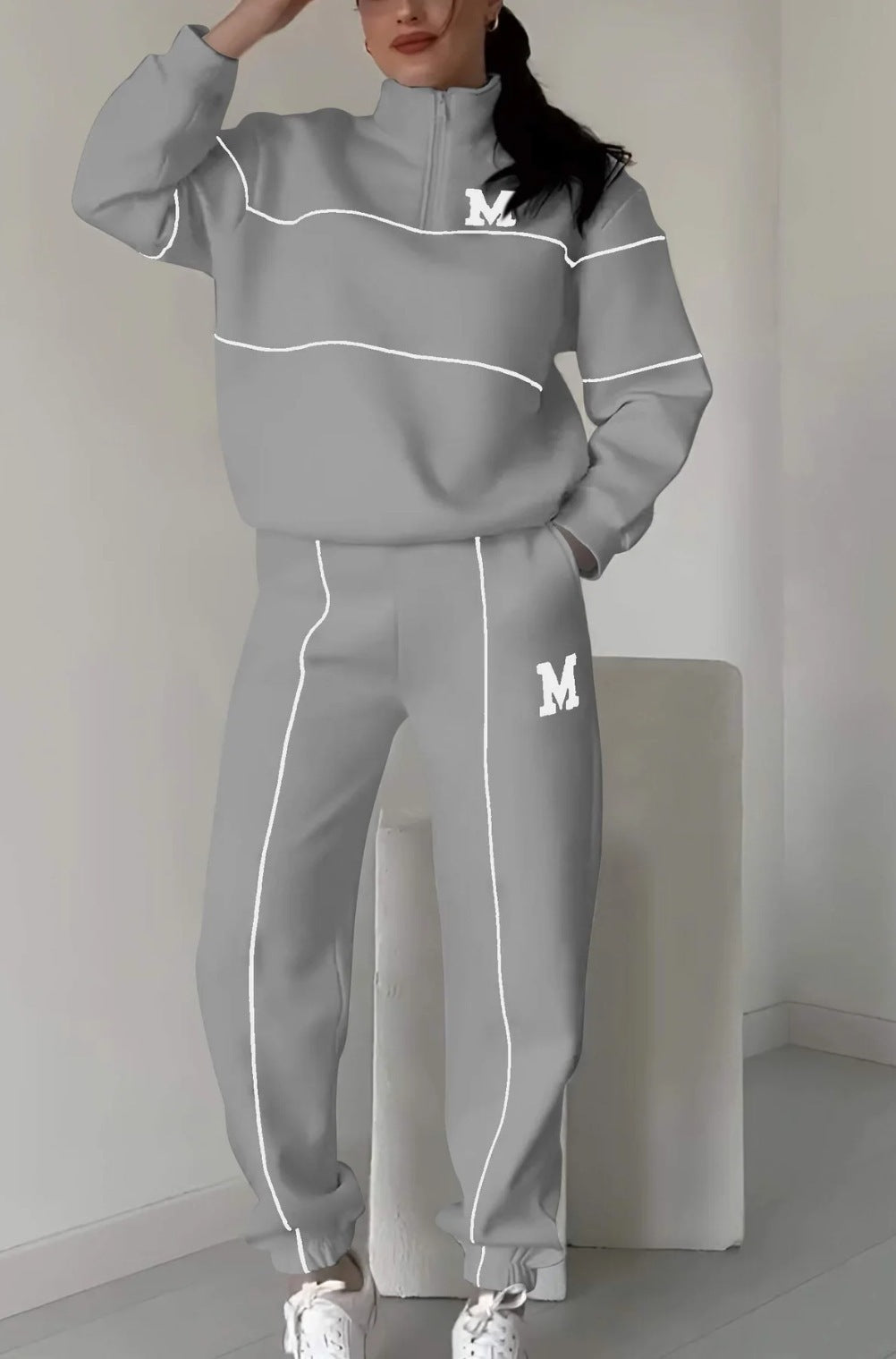 Womens 2 Piece Lounge Hoodless Pullover Sweatshirt Baggy Fashion Sweatpants With Pockets