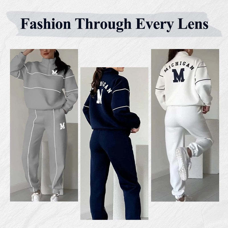 Womens 2 Piece Lounge Hoodless Pullover Sweatshirt Baggy Fashion Sweatpants With Pockets