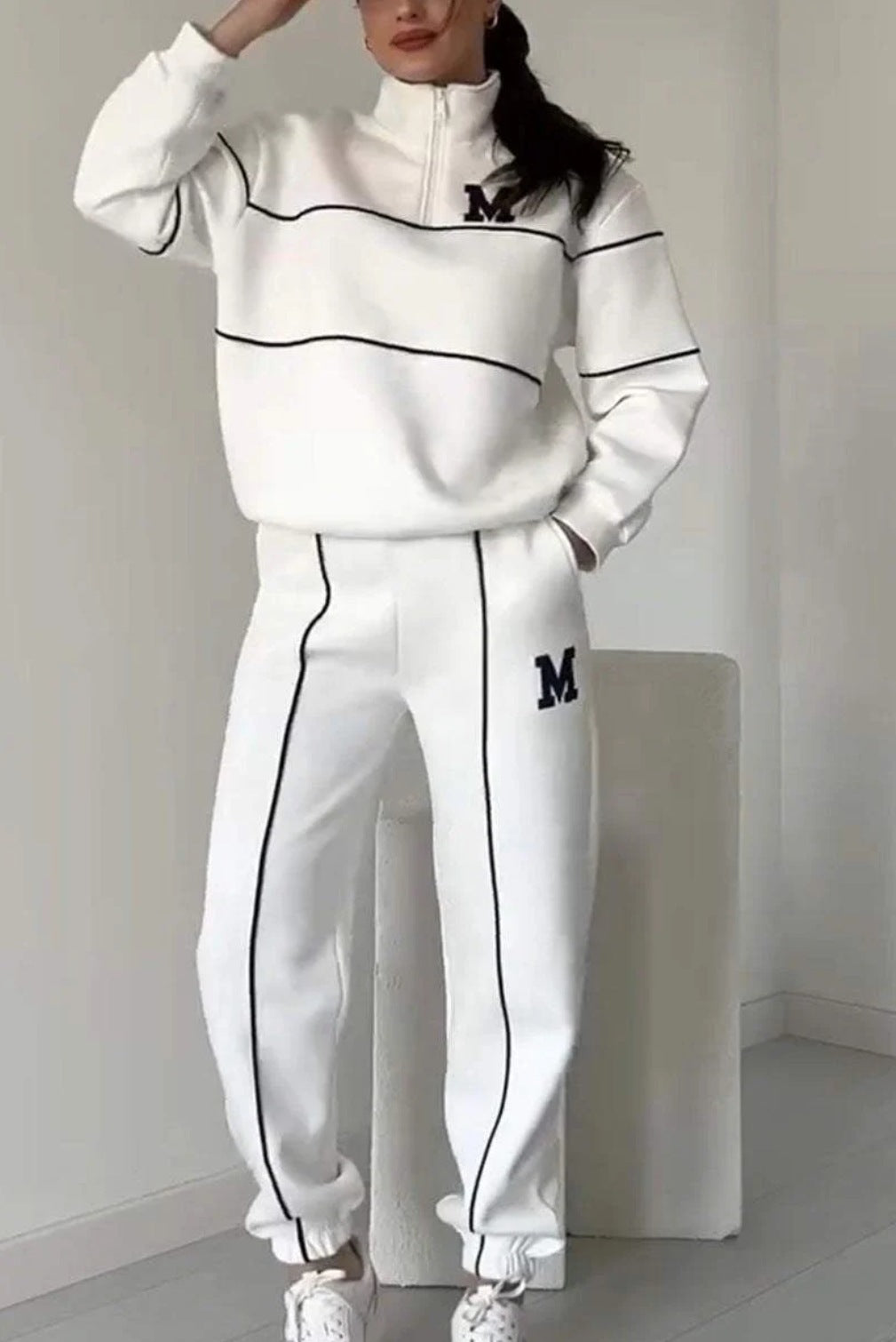 Womens 2 Piece Lounge Hoodless Pullover Sweatshirt Baggy Fashion Sweatpants With Pockets