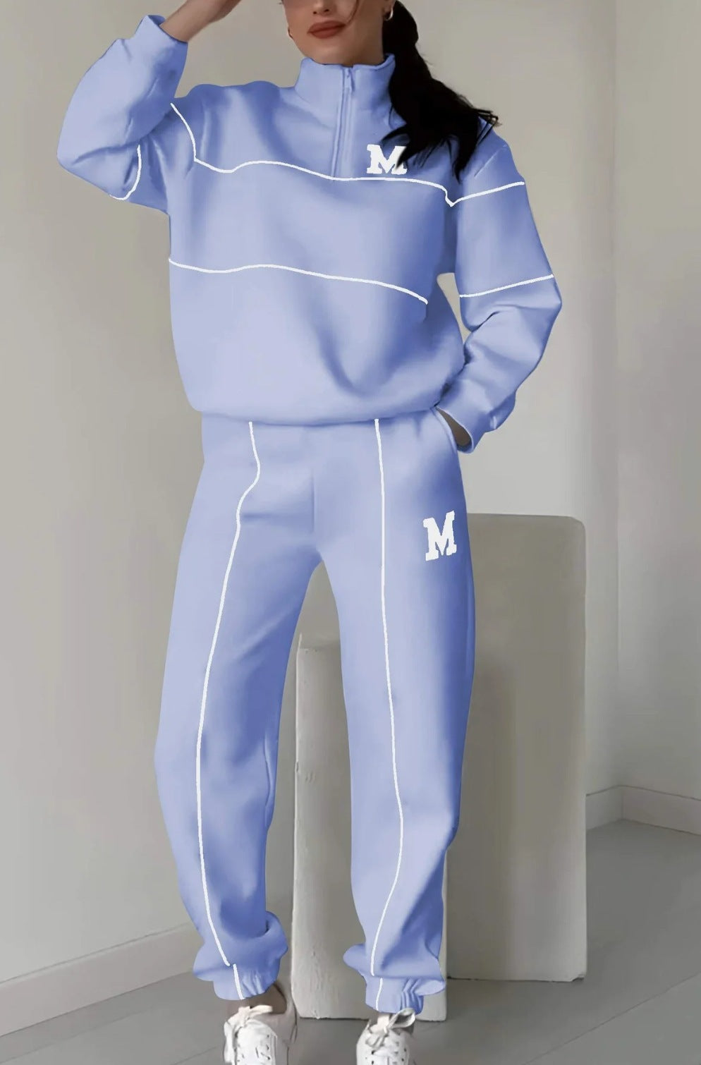 Womens 2 Piece Lounge Hoodless Pullover Sweatshirt Baggy Fashion Sweatpants With Pockets