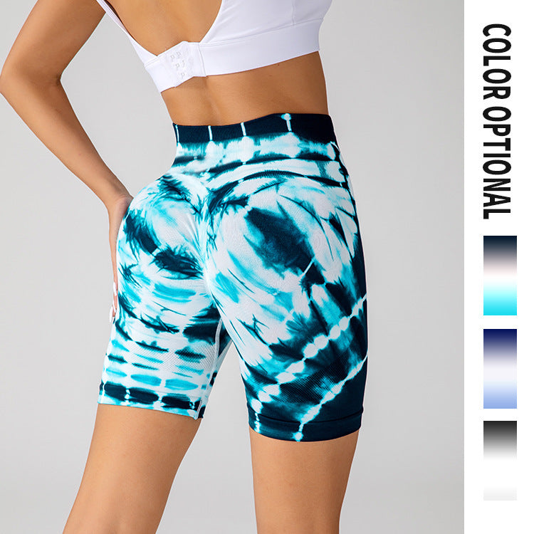 Tie-dye Printed Yoga Shorts Fashion Seamless High-waisted Hip-lifting