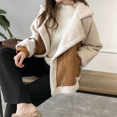 Suede Jacket Women Short Velvet Motorcycle Jacket